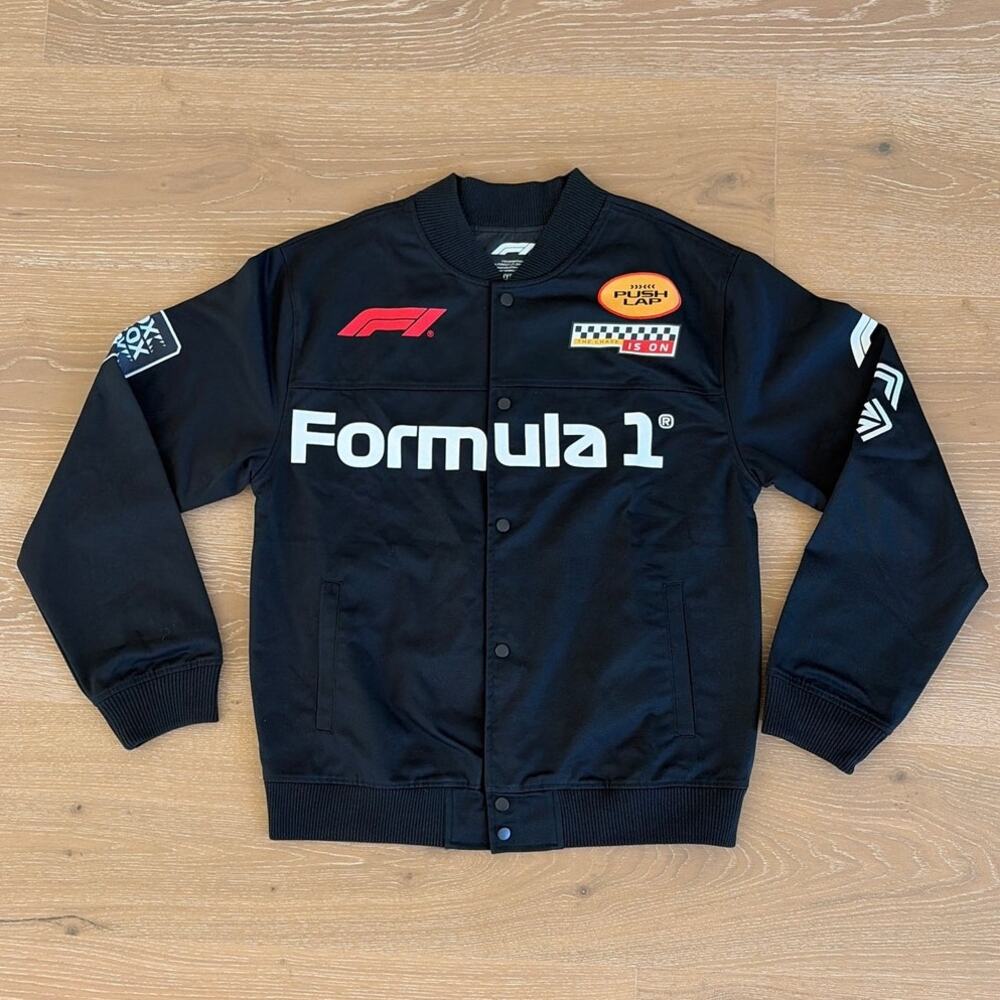 Aeropostale Formula 1 Grand Prix Men's Racing Bomber Jacket Size S Black White